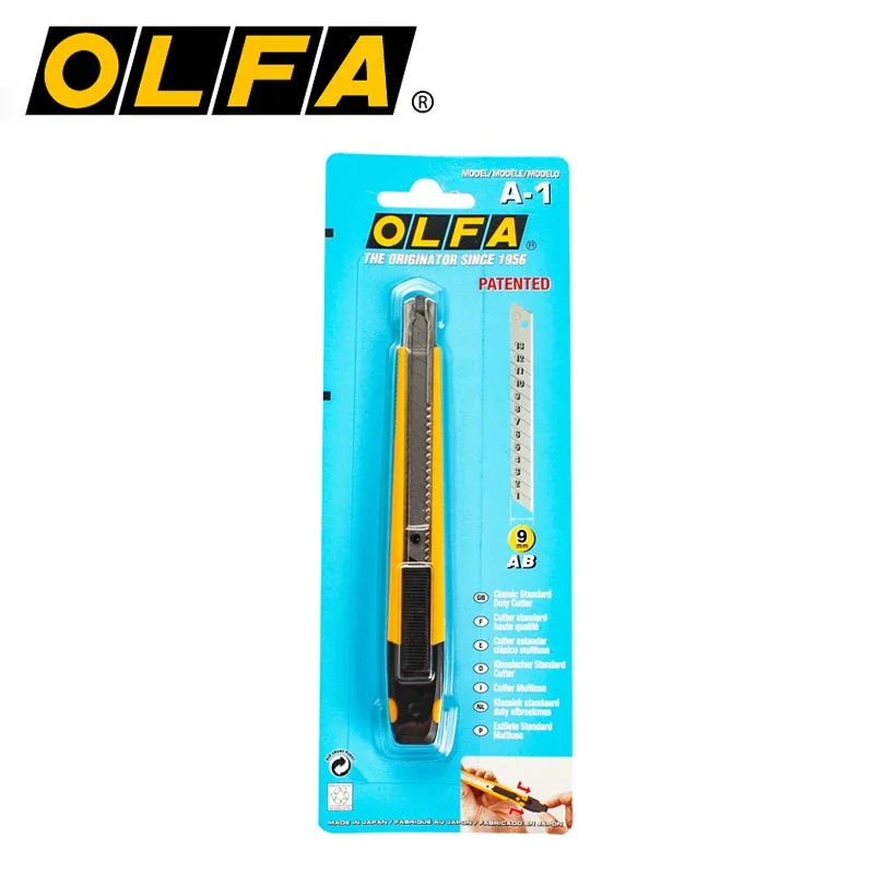 OLFA A-1 Standard Duty Cutter 9mm Utility Knife with Blade Breaker Classic Craft Art Knife Paper Cutting Tools AB-10 Spare Blade