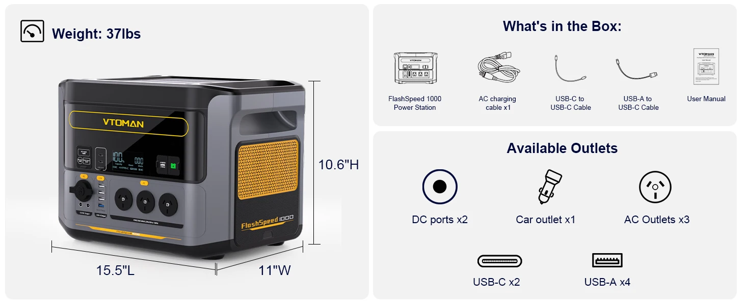 VTOMAN FlashSpeed 1000 Portable Power Station Generator