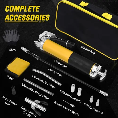 Imagen 2 del producto Kit de pistola de engrase de alta resistencia, herramienta profesional de pistolas de engrase de 8000 PSI para lubricante de agarre de pistola de 14 Oz con pistola de engrase Manual de ajuste Zerk