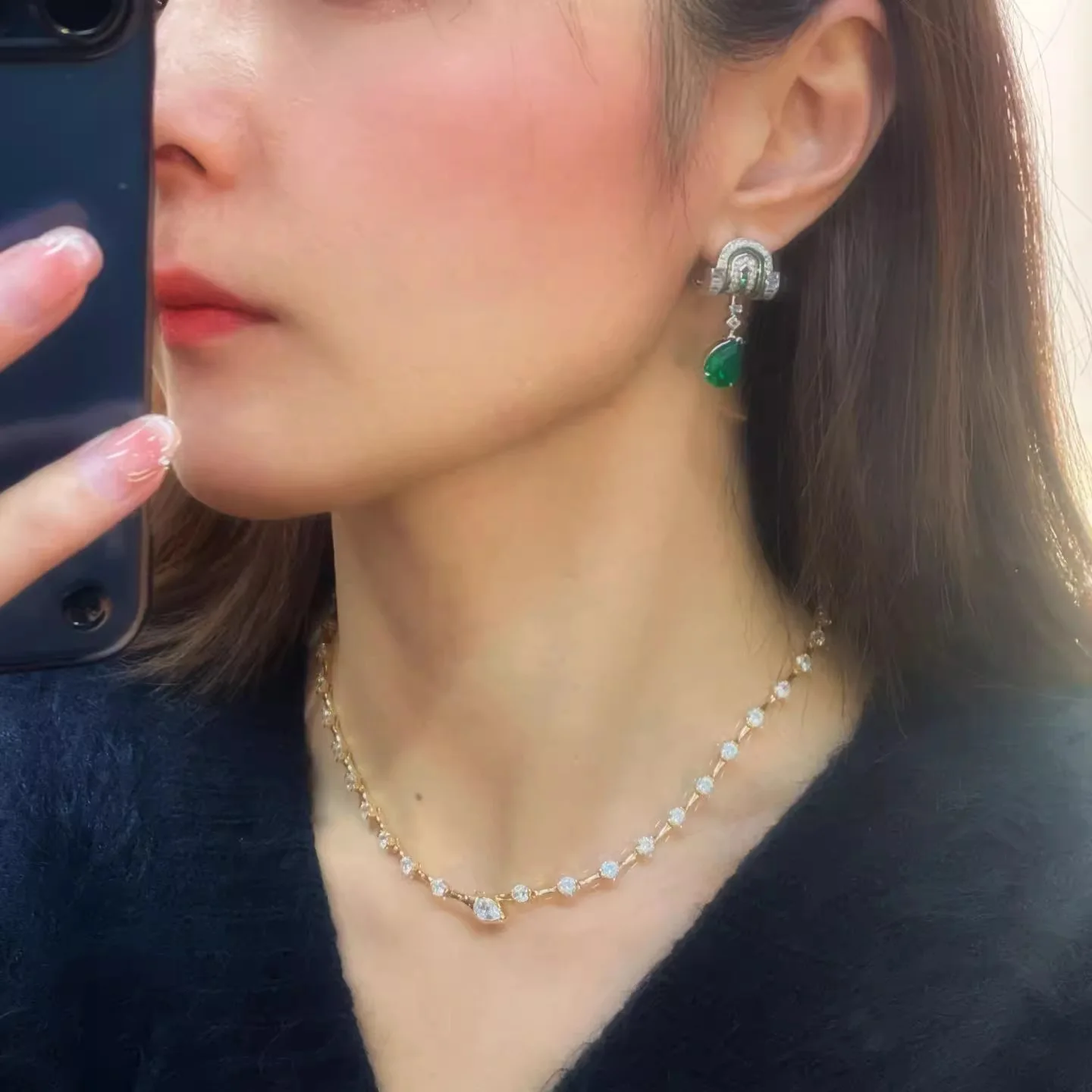 High Carbon Lab Emerald Drop Earrings for Women Vintage Elegant Wedding Banquet Noble Water Drop Dangles Antique Artdeco Jewelry