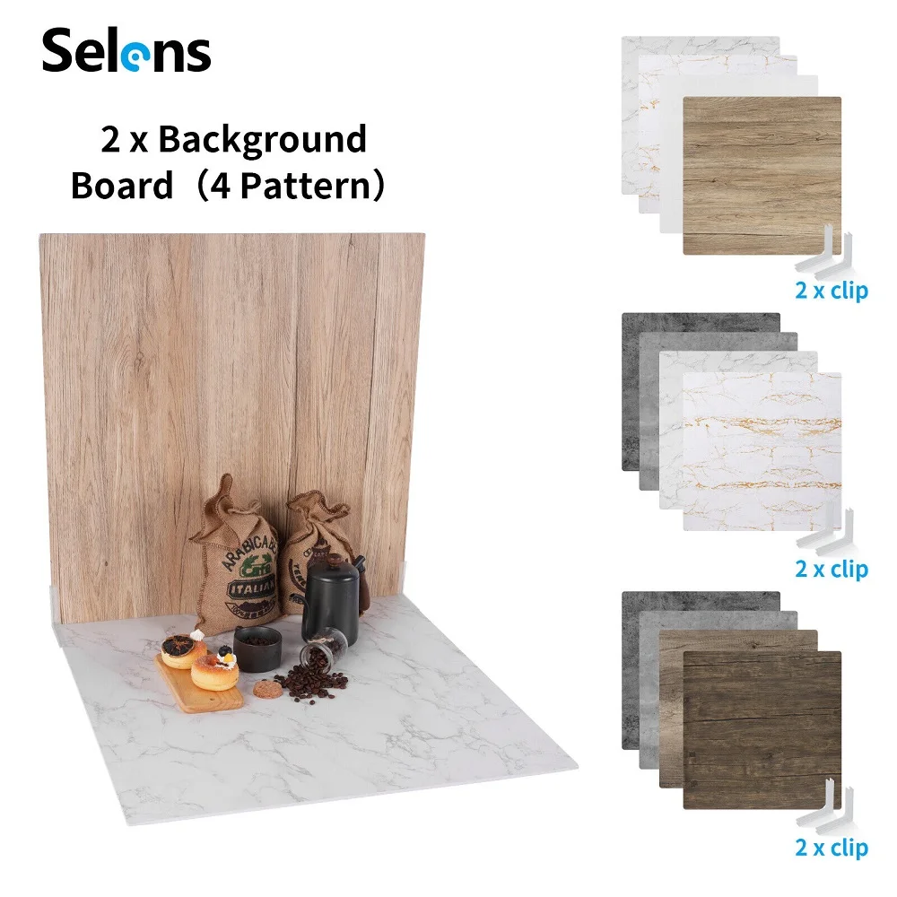 Selens 2pcs 60x60cm Photography Backdrops Marble Wood Grain Waterproof Boards Paper Background Studio Photography  Accessories