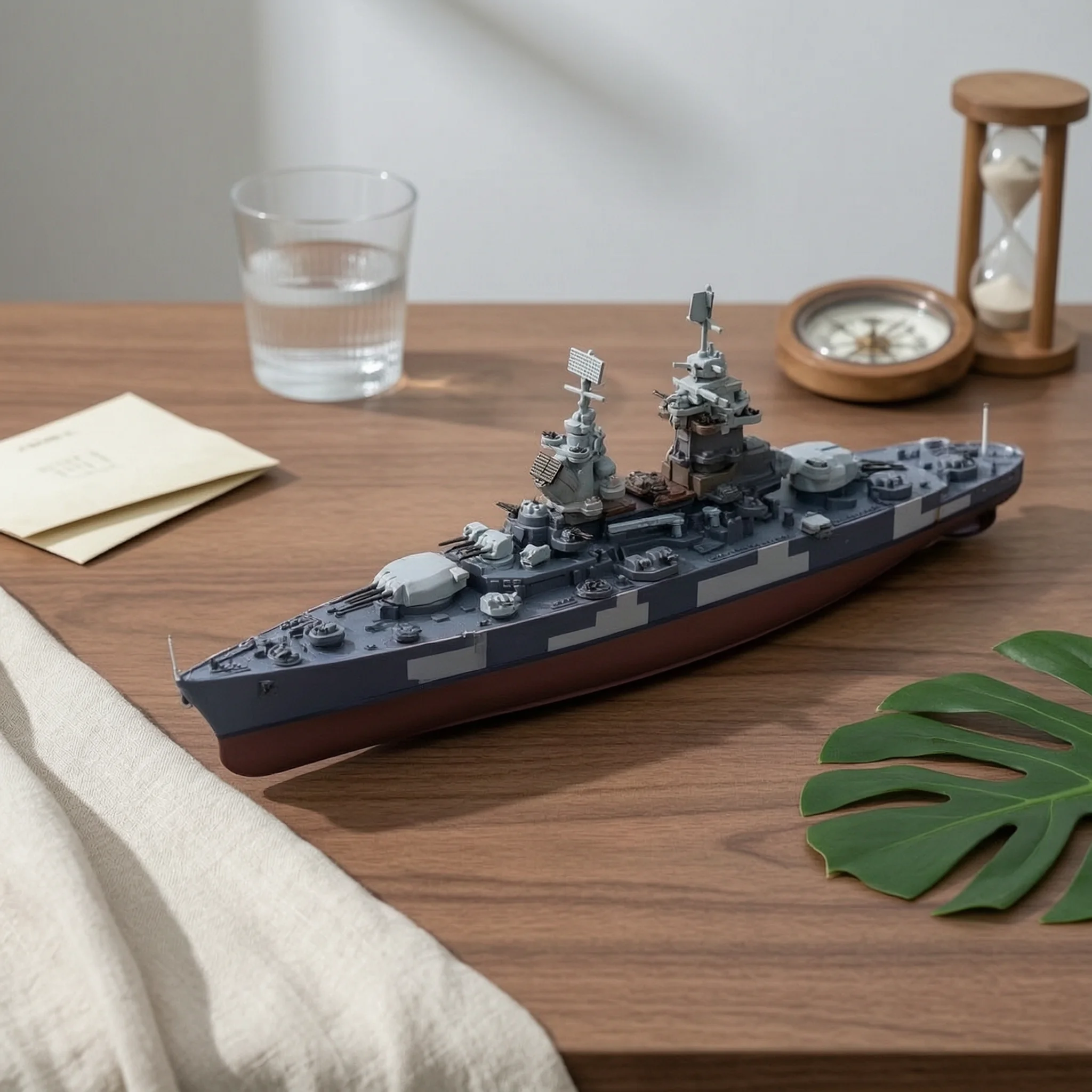 Metal Battleship Model Collectible Battleship Model with Display Base Camouflaged Historic for Collectors, Desk, Bookshelf
