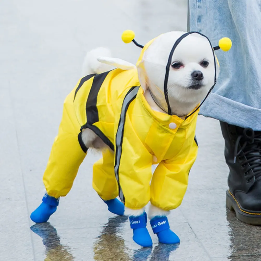 

1Pcs Unique Bee Shape Pet Raincoat Waterproof Hooded Dog Rain Slicker Durable Pet Rain Slicker Hooded Raincoat