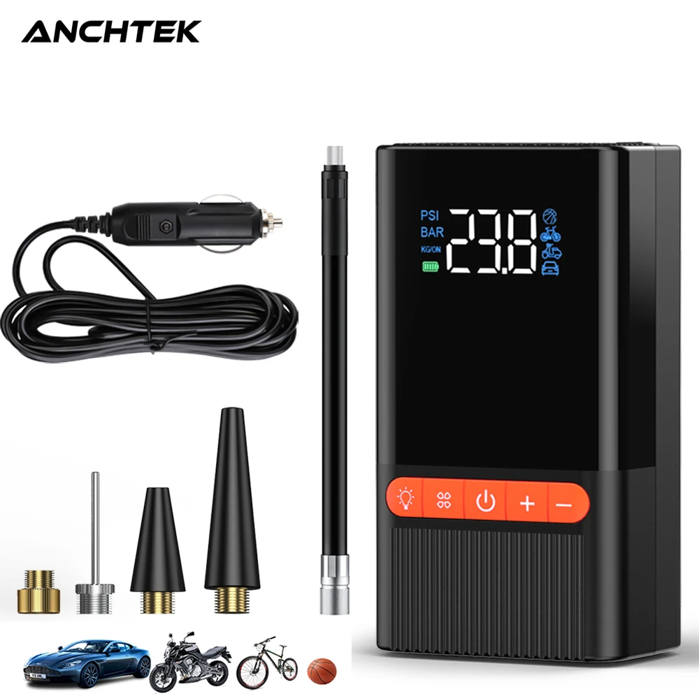 Anchtek-compresor de aire portátil para coche, bomba de inflado de neumáticos Digital, 12V, para motocicleta, bicicleta y barco