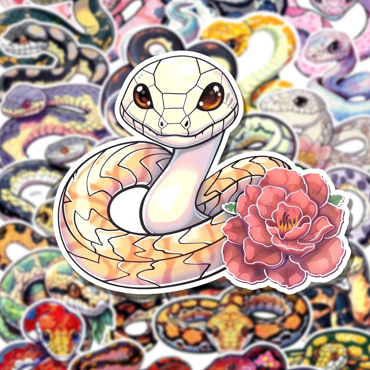 50pcs Personalized Cartoon Snake Creative Ledger Stickers Waterproof Self-Adhesive White Edge Stickers