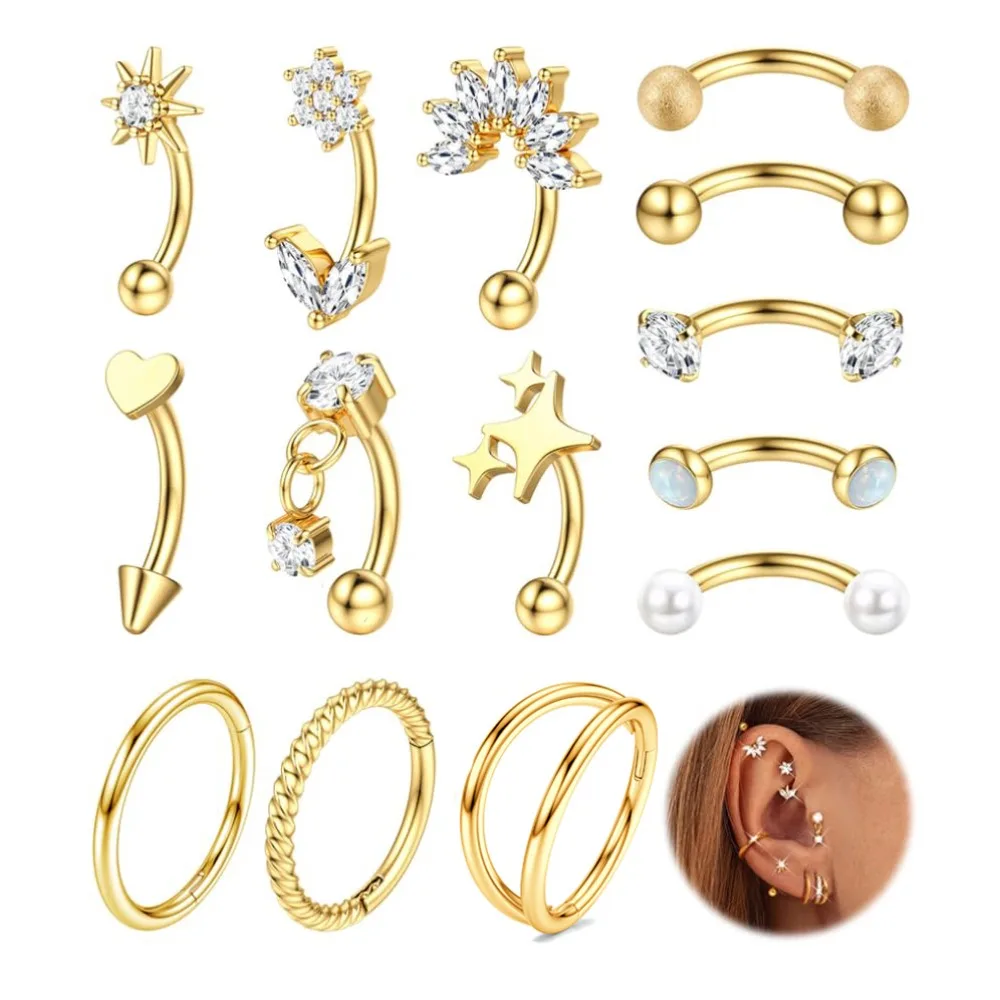 Drperfect, 1 pieza, Piercing para cejas Rook, aros de hélice planos de 16G, barra curva Vertical de acero inoxidable, joyería para tabique Daith Conch