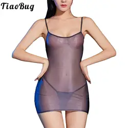 Women's Strapless Glossy Sheer Micro Mini Dress Ice Silk See-Through Bodycon Dress with Bikini Panties Lingerie Set Nightwear