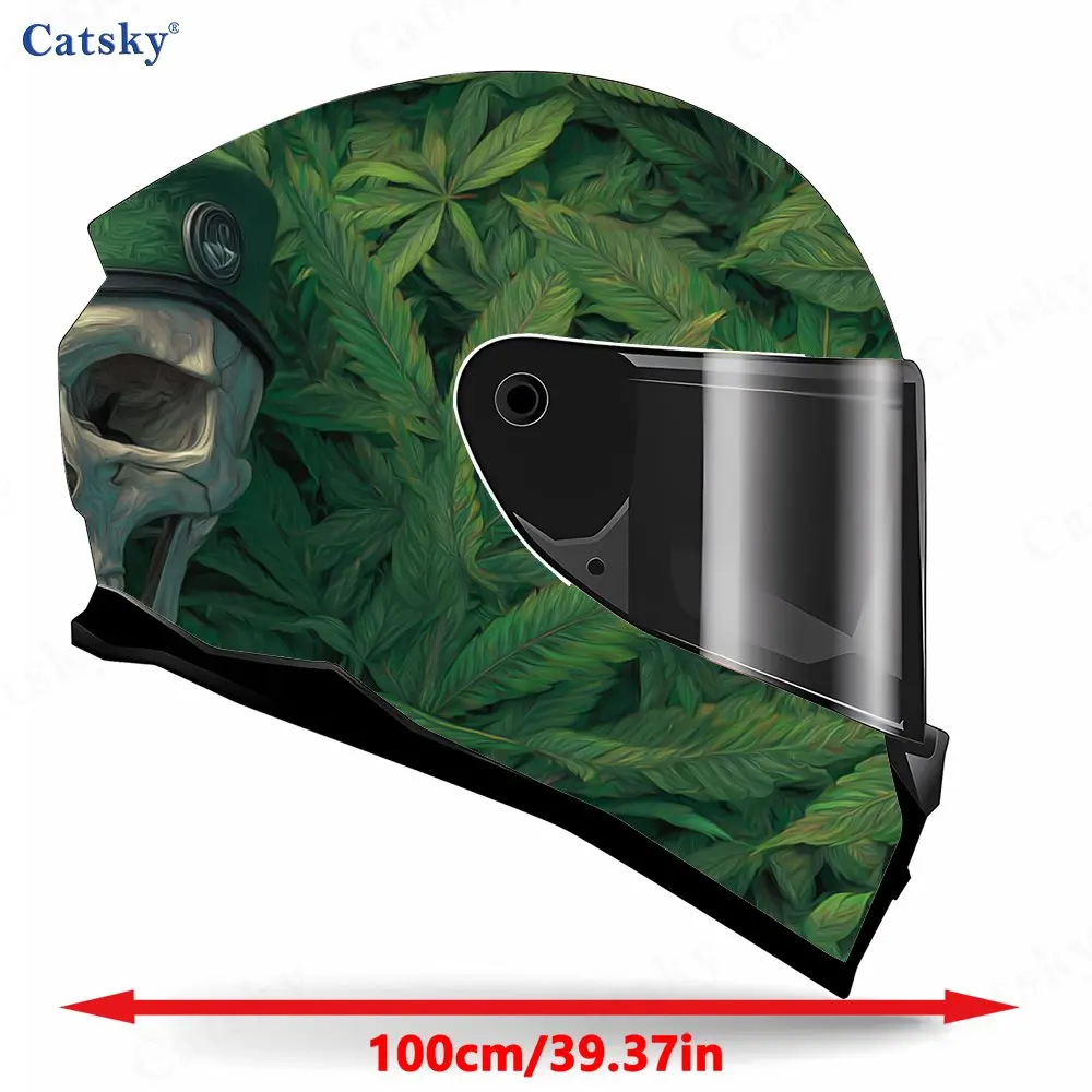 Green-bereted Smoking Skull Print Helmet stickers , PVC Material Multifunctional Helmet Stickers, Scratch-Resistant & Fade-Proof