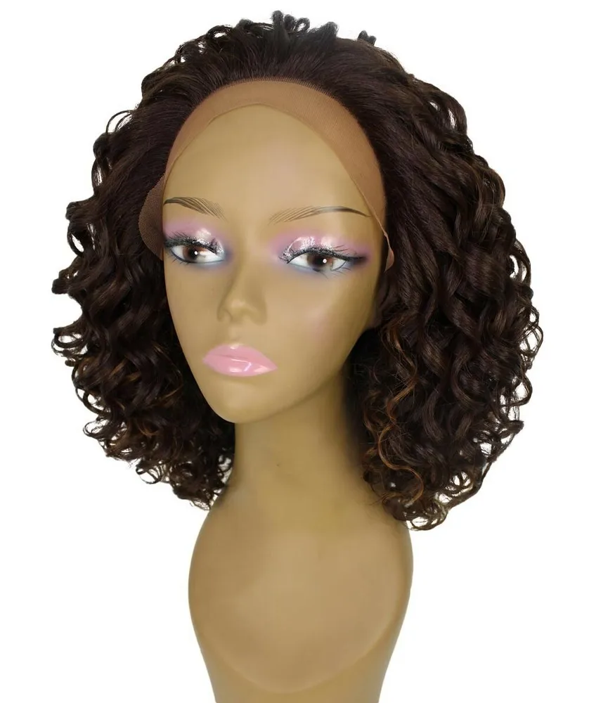 شعر مستعار بدانتيل أمامي مربوط يدويًا بطول 14.5 بوصة من Oya، بني مع خليط الضوء على الكراميل #2