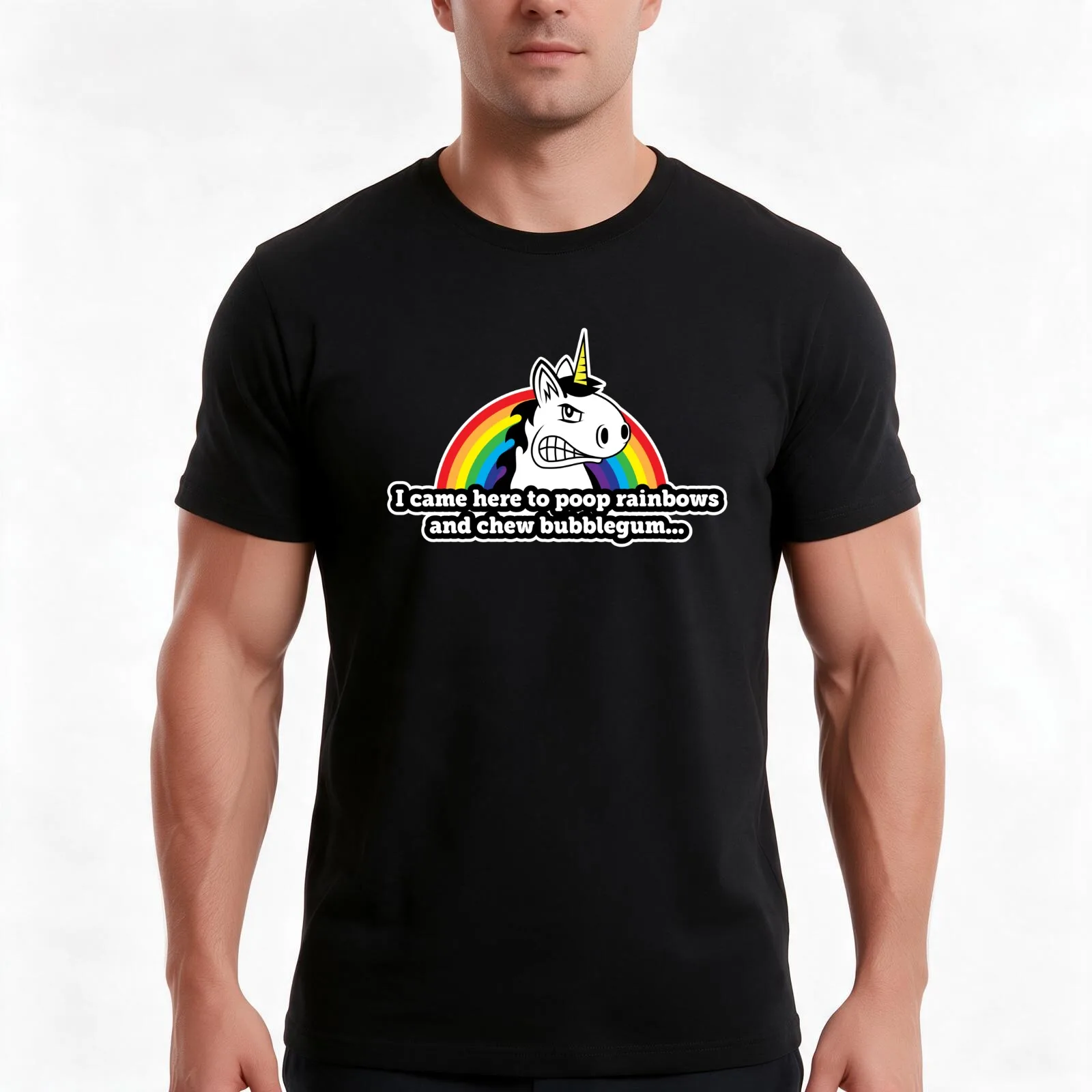 Rainbows & Bubblegum - Unicorn design T-Shirt, Summer Casual Cotton Tee, Oversized Streetwear Tops, Vintage Graphic Print