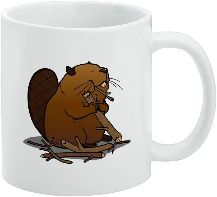 GRAPHICS & MORE Beaver Chomping Wood Ceramic Coffee Mug, Novelty Gift Mugs for Coffee, Tea and Hot Drinks, 11oz, White