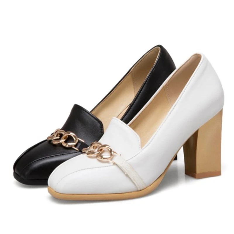 Elegant High Heels Women Pumps Shoes Spring Brand Black White Heeled Party Office Shoes Luxury Chain Casual Dress Pumps Big Size