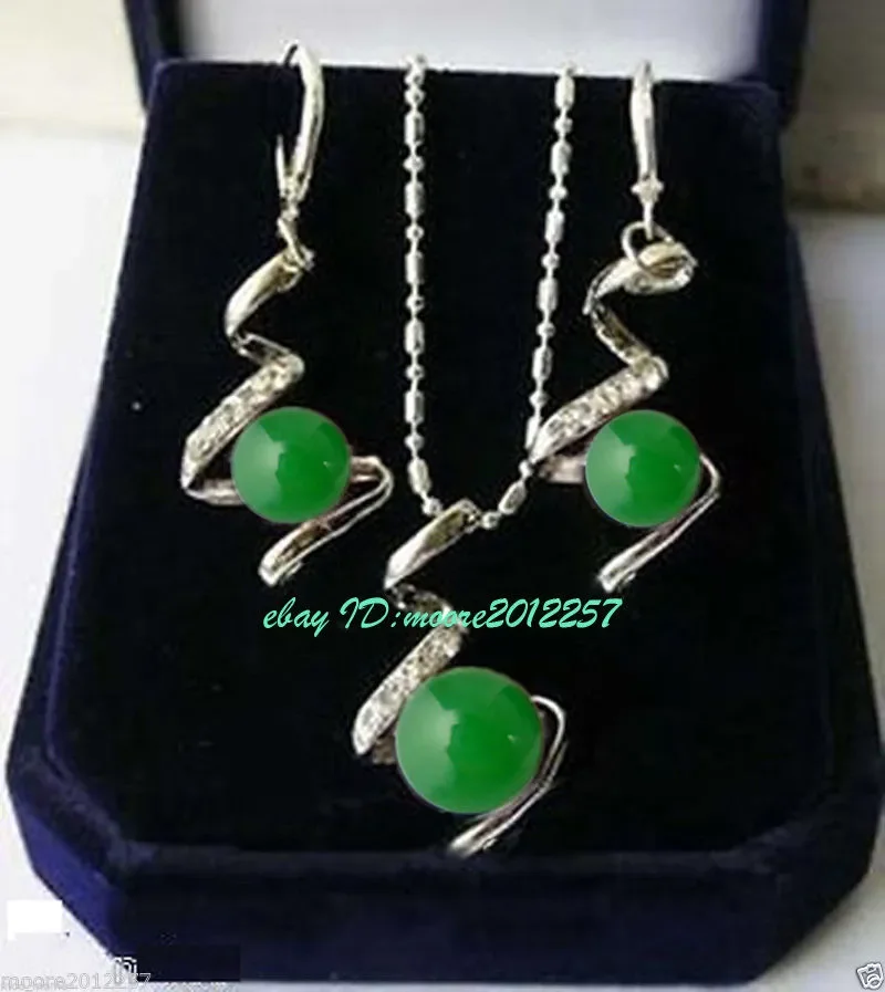 Genuine top natural green  beads silver earrings necklace jewelry set watch Quartz stone CZ crystal