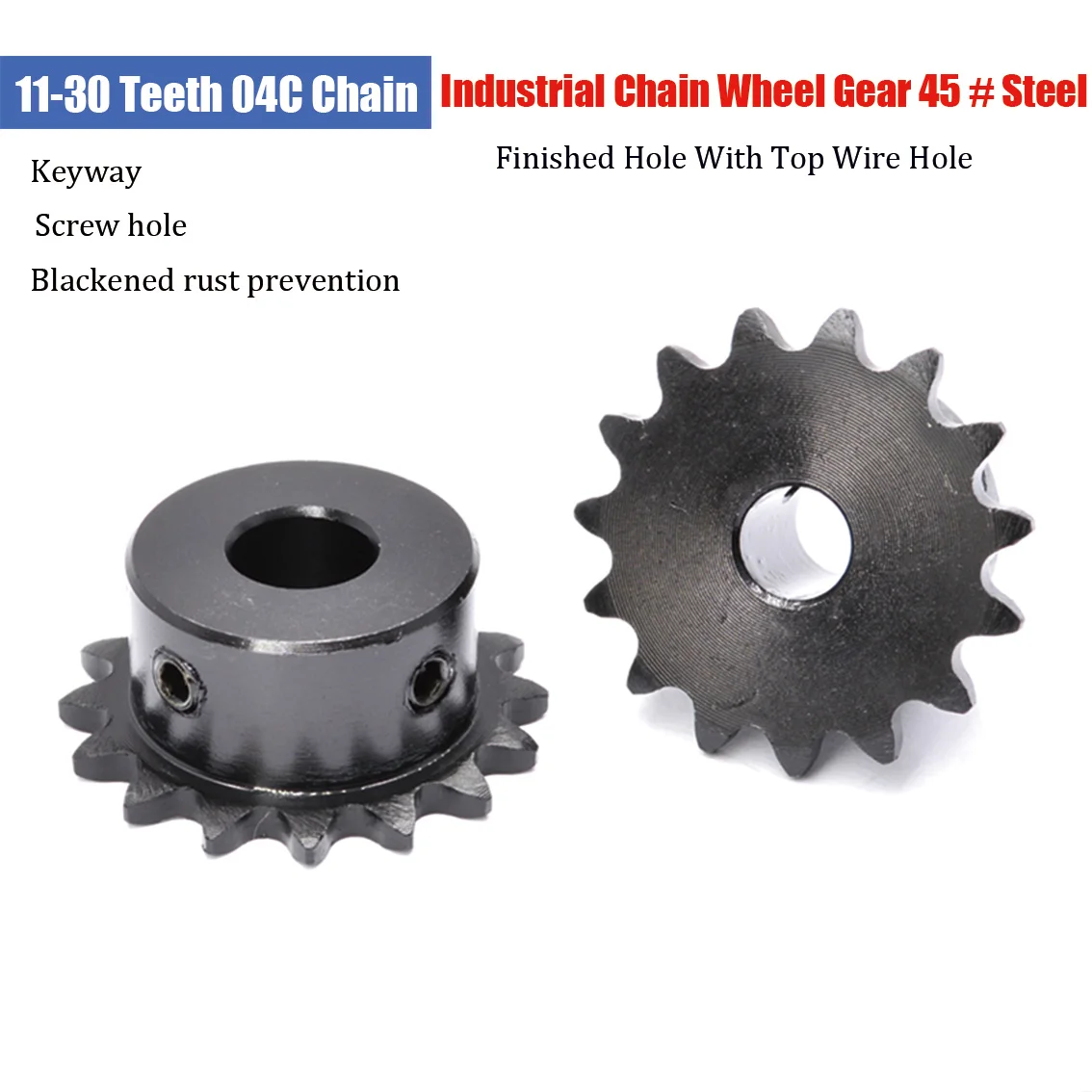 1Pcs 11-30Teeth 04C/25H Chain Gear 45# Steel Industrial Sprocket Wheel Motor Chain Drive Sprocket Finished Hole Bore 5mm-16mm