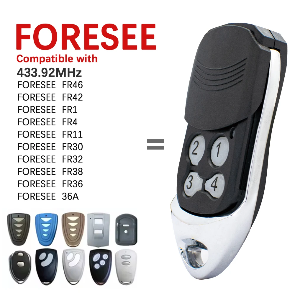 

Compatible FORESEE FR36 FR36A FR36B FR38 FR42 FR46 FR1 FR4 FR11 FR30 FR32 Garage Door / Gate Remote Control 433MHz Rolling Code