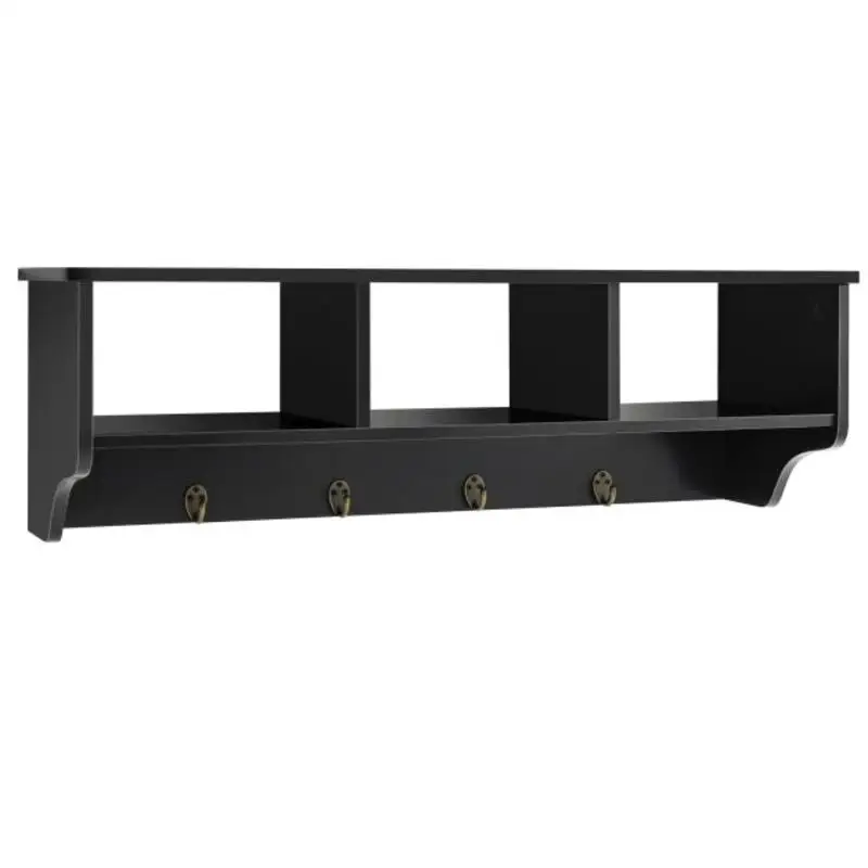 

Wall Mount Cubby Organizer Hooks Entryway Storage Shelf-Black