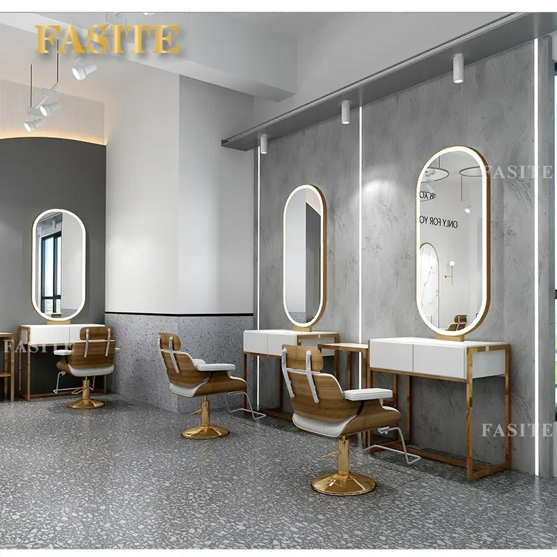 For Nordic Light Luxury Double Sided Makeup Mirror with LED Lights Desktop Vanity Mirror for Beauty Hairdresser Barber
