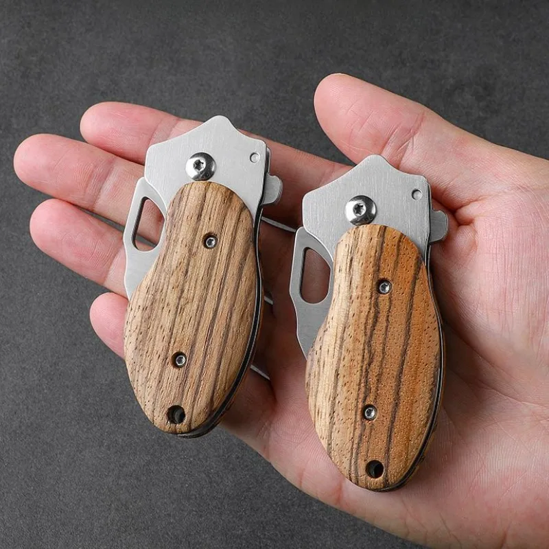 2 Piece Stainless Steel Wood Handle Folding Knife, Carry Key Pocket Knife, Camping EDC Knife, Fruit Knife