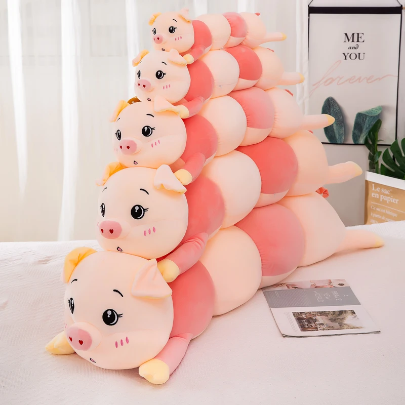 130cm Cute Soft Caterpillar Pig Plush Toys Doll Girl Kids Birthday Christmas Gift Stitch Kawaii Plushies Juguetes Stuffed Animal