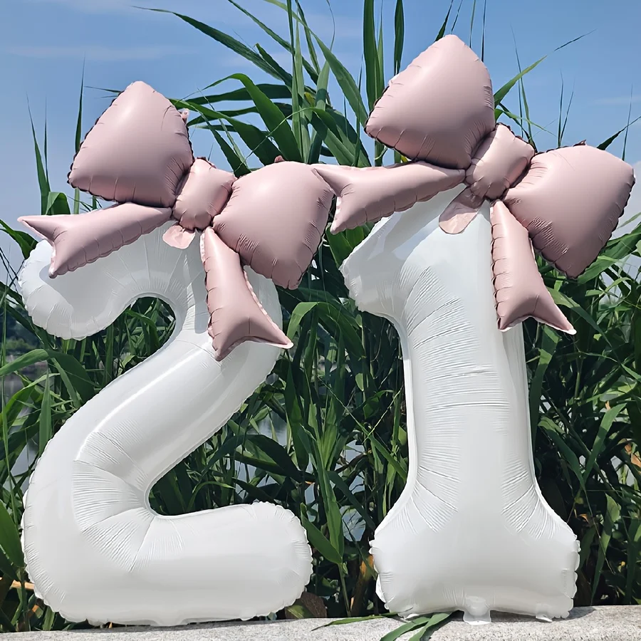 Number Balloon Set Baby Pink Bow Balloon, White and Pink Balloon Birthday Proposal, Wedding Balloon Decoration