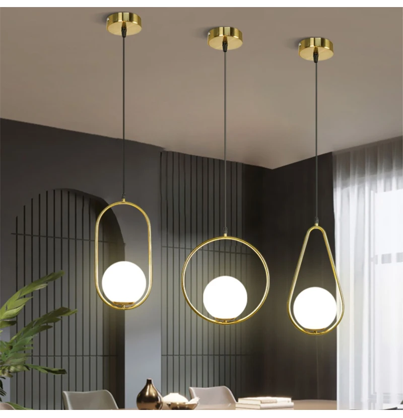 Glass Ball Pendant Lights Brass Black Hanging Lamp Chandelier Modern Living Room Dining Bedroom Decor Ceiling Lighting Fixture