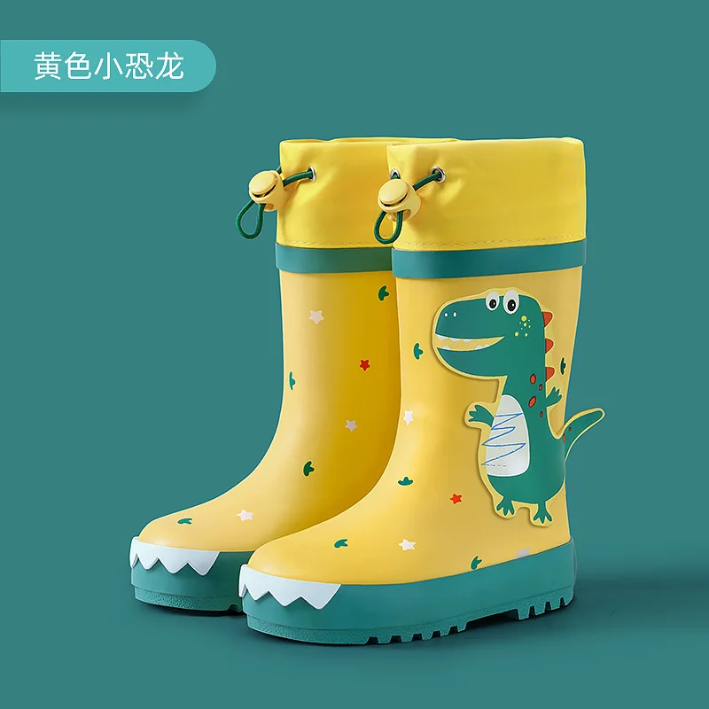 Zapatos de lluvia de goma para niños y niñas, Botas de lluvia de barril alto impermeables y antideslizantes, con dibujos de dinosaurios y conejos