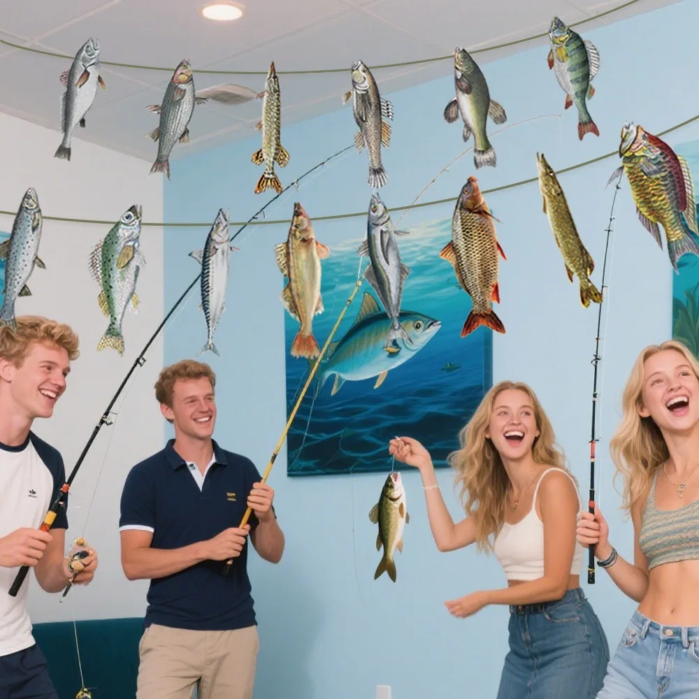 

Fisherman Themed Fishing Hanging Banners DIY Colorful Paper Fish Garland Decorative Fish Flag Decorations Retirement Party