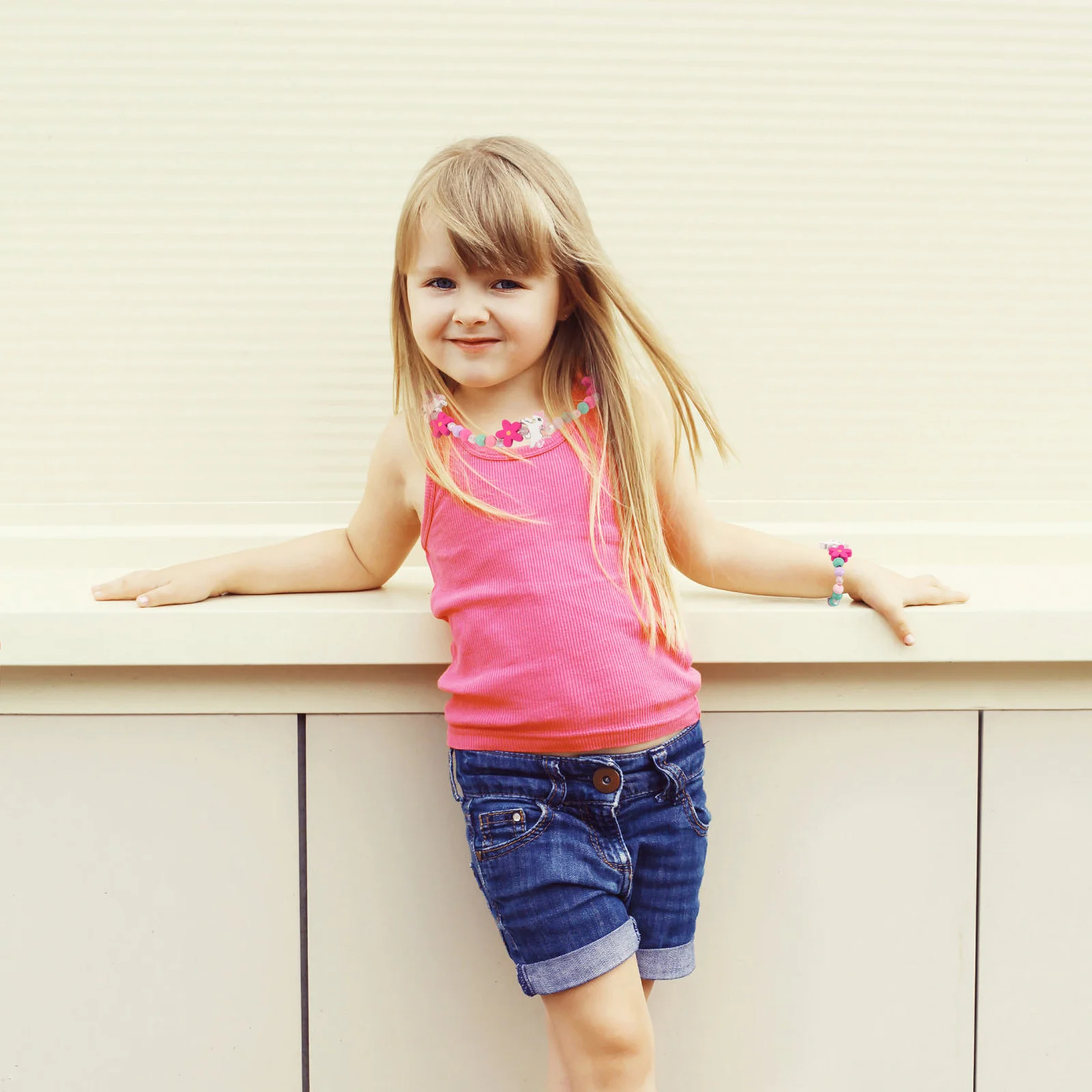 木製ビーズジュエリーセット マルチカラーユニコーンネックレスブレスレット 子供用 誕生日 ホリデー ドレスアップアクセサリー ビーズネックレス