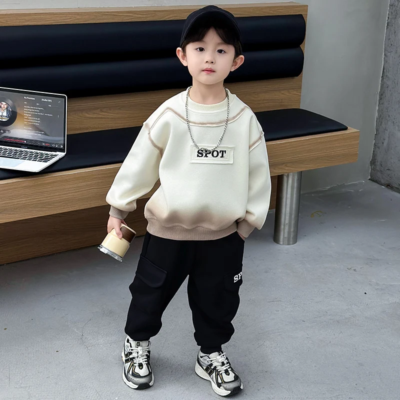 Autumn Boy Outfit Children's 2-piece Set Round Neck Patchwork Sweatshirt + Pants Fashion and Breathable Teen Tracksuit 2-10Years