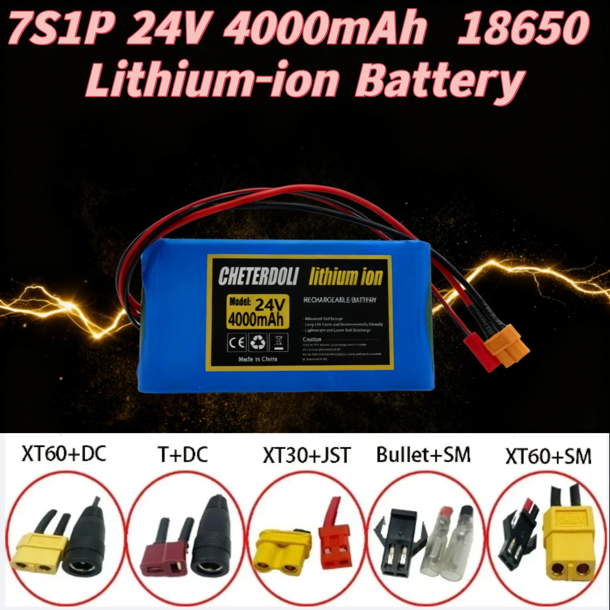 

New high quality 7S1P 24V 4000mAh 18650 Rechargeable Li-ion Battery Pack with BMS for Scooter, Bicycle, Ride-On Toy,