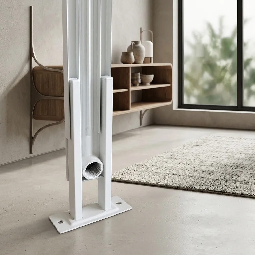 Die-cast Aluminum Radiator Floor Bracket Height Adjustable 7-18 cm White Color Compatible with Common Radiator Sizes