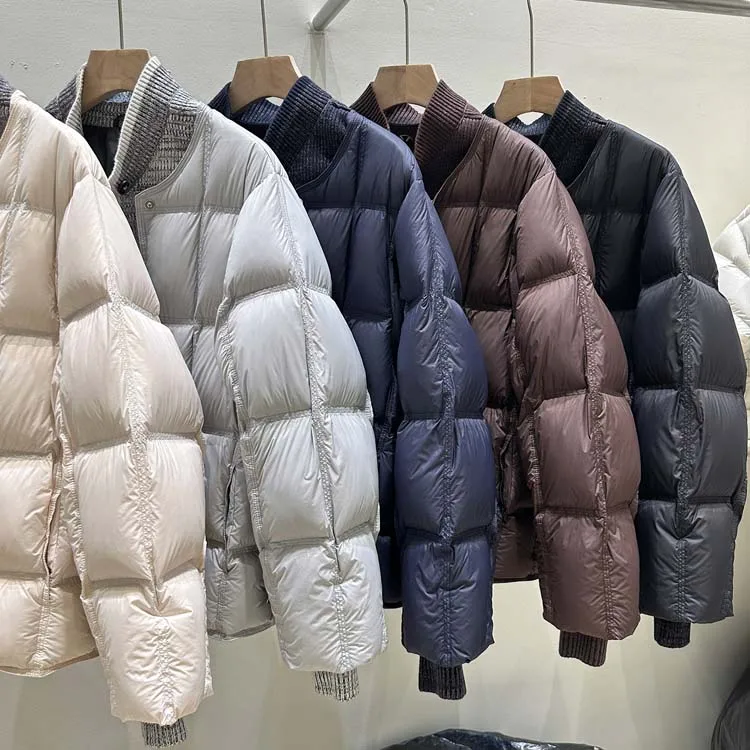 Luxury Knit patchwork down jacket for women 2026 Winter Thick warm turtleneck long sleeve puffer coat Korean style INKEO DJ668