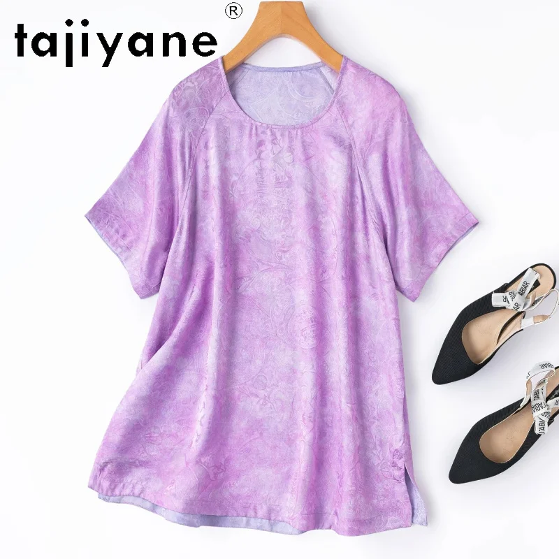 TAJIYANE 100% Mulberry Silk Women T Shirts Reversible Jacquard Satin T-shirt Chinese Style Summer Tops for Woman Clothing 2026