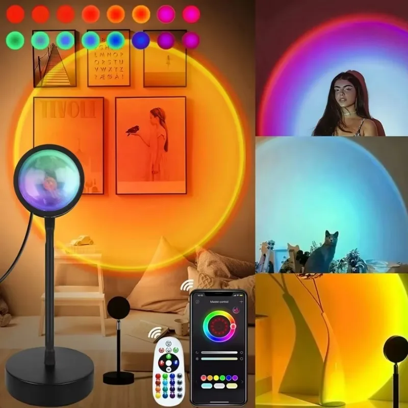 Smart APP Control Sunset Projector LED Night Light USB RGB Remote For Bedroom Living Room Decor Photography Atmosphere Lamp