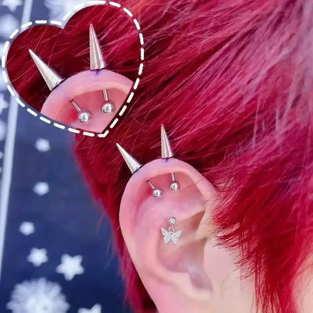 Y2K 2pcs/Lot Stainless steel Spike Helix Piercing Earring Devil Ear stack Cartilage Punk Style Body Piercing Jewelry