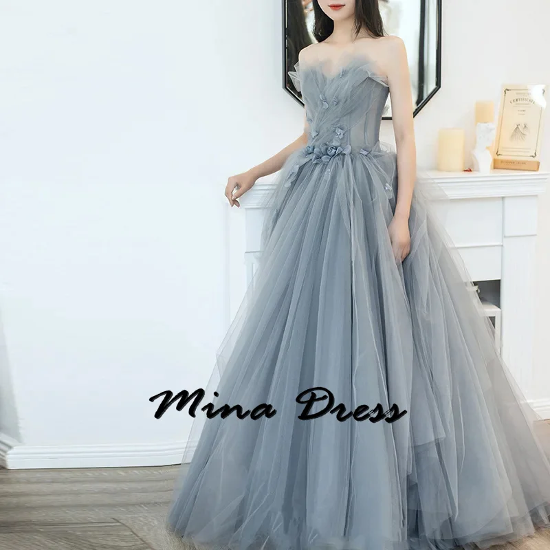 

Mina Customized Backless Dresses for Special Events Flowers Graduation Dress Es Sleeveless Prom Dresses Sale Strapless Evening