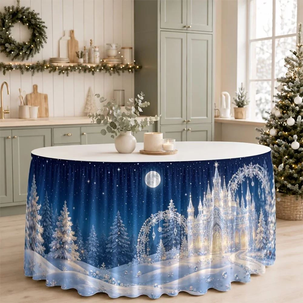 One tablecloth. Winter Wonderland Castle. Snowy Night. Fairy Tale Scene. Magical and charming.xzj