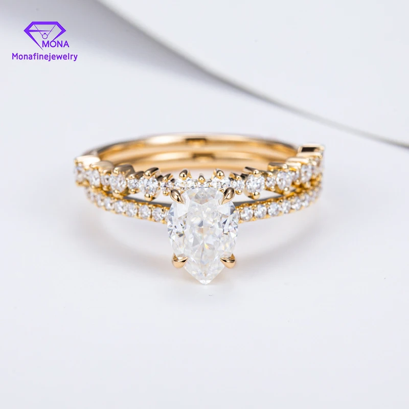 Half Eternity Waterdrop Moissanite Ring Promise Band 18K Gold Diamond One Stone Rings for Women