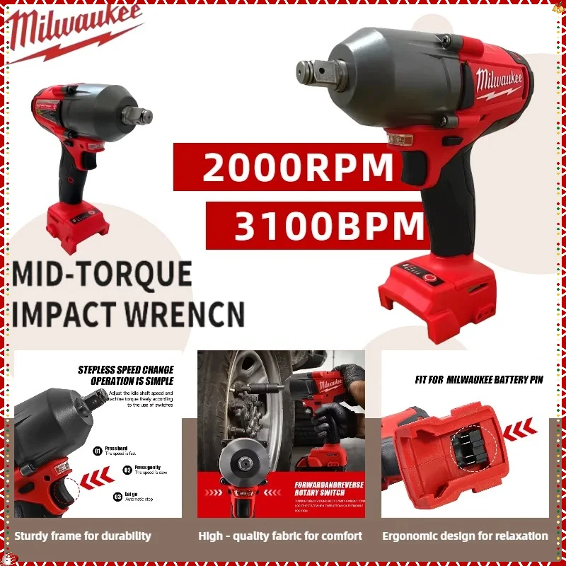 Milwaukee 1300NM Brushless Electric Wrench Cordless Impact Wrench Large Torque Car Truck Repair Power Tools For Milwaukee 18V