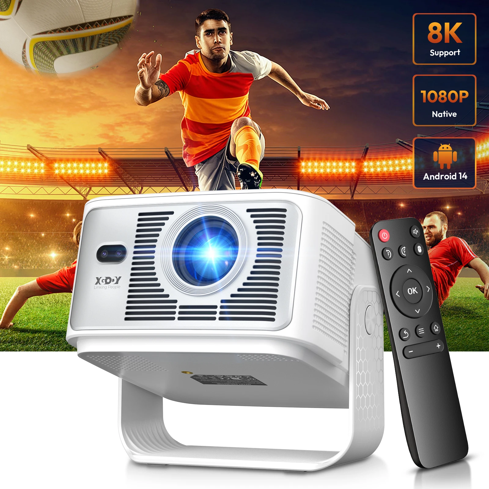 XGODY 900ANSI 8K Projector 2GB+16GB Android 14.0 Autofocus Keystone Correction Gimbal 7 Beamer Wifi6 BT5.4 Home Cinema Outdoor