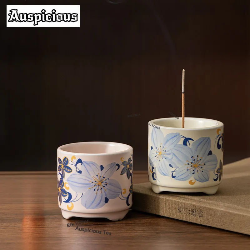 Aesthetic Lily Ceramic Incense Holder Zen Mist Smoking Steamers Incense Burners Meditation Censer Teaware Supplies Ornaments