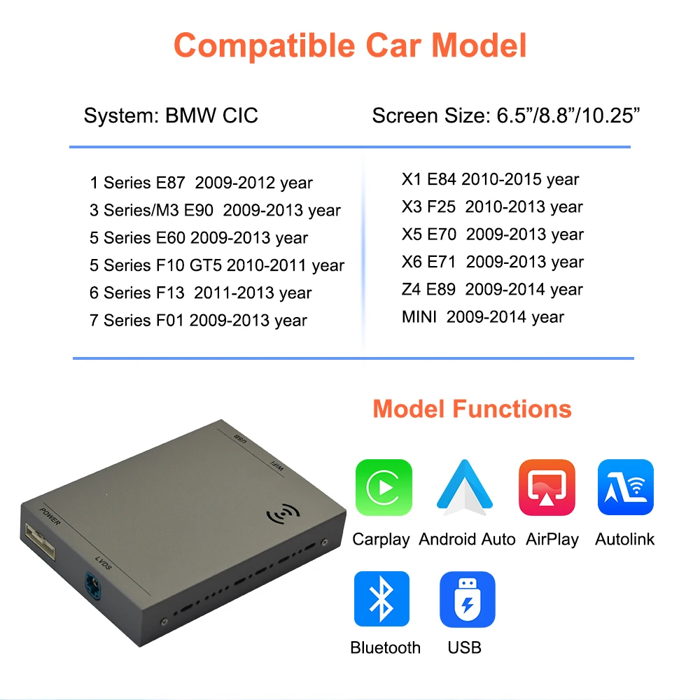 Bonroad Wireless CarPlay & Android Auto Mirror Link Funktionen Decoder für BMW CIC System 1 2 3 4 5 6 7 Serie X3 X4 X5 X6 MINI – Detail 4