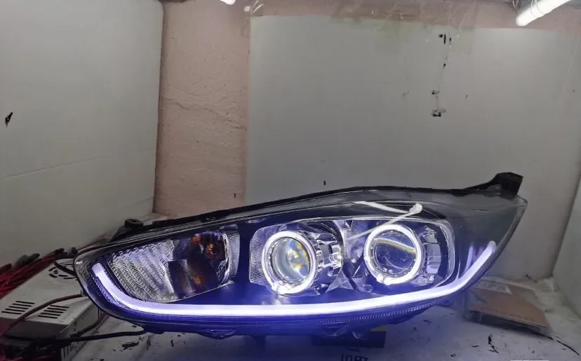 Front Headlight for Ford fiesta Headlamp Angel eyes LED DRL Daytime Running Light Turn signal