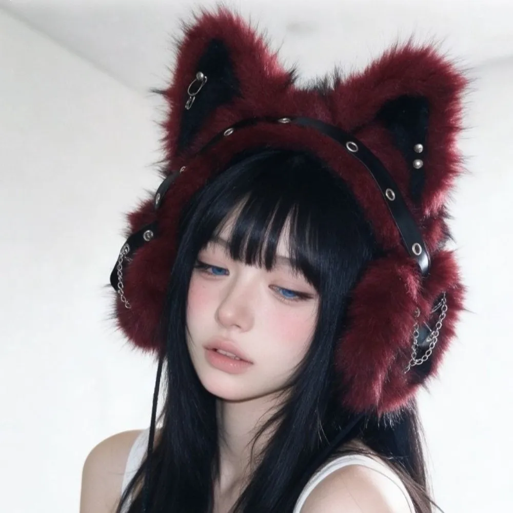Headwear Y2K Gothic Cat Ear Earmuffs Thick Warm Cosplay Fluffy Earmuffs Headwear Wind-proof Ear Covers Girls