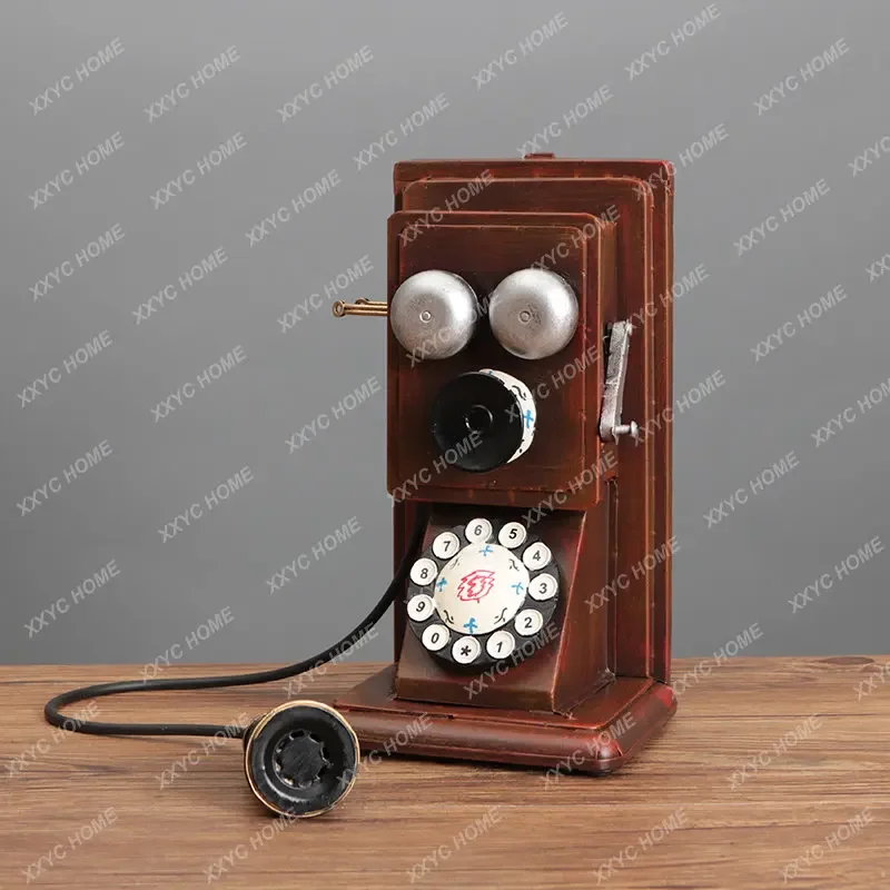 Vintage Retro Nostalgic Wall-Mounted Handset Telephone Model Decoration Bar Dining Room Wall Creative Decorations