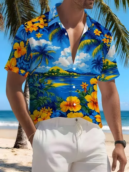 

Hawaii Classic 2026 Summer New 3D Men's Pattern Shirt Casual Fashion Collar Short Sleeve Casual Beach Women's Couple Shirt