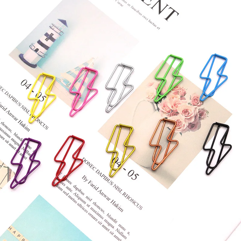 20pcs Lightning Shape Paper Clip Office Stationery Colored Paper Folder File Classification Iron Paper Clip Stationery