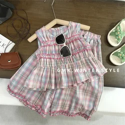 Childrens Sets Girls Summer New Fashion New 2024 Clothing Children Vest Two Pieces Clothes Baby Round Collar Simple