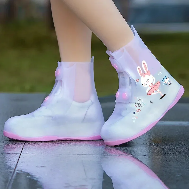 مجموعة واحدة من أغطية أحذية المطر للأطفال المقاومة للماء وغير قابلة للانزلاق، تصميم كرتوني وحيد القرن، كالوشات مطر صلبة من مادة PVC بسحاب #3