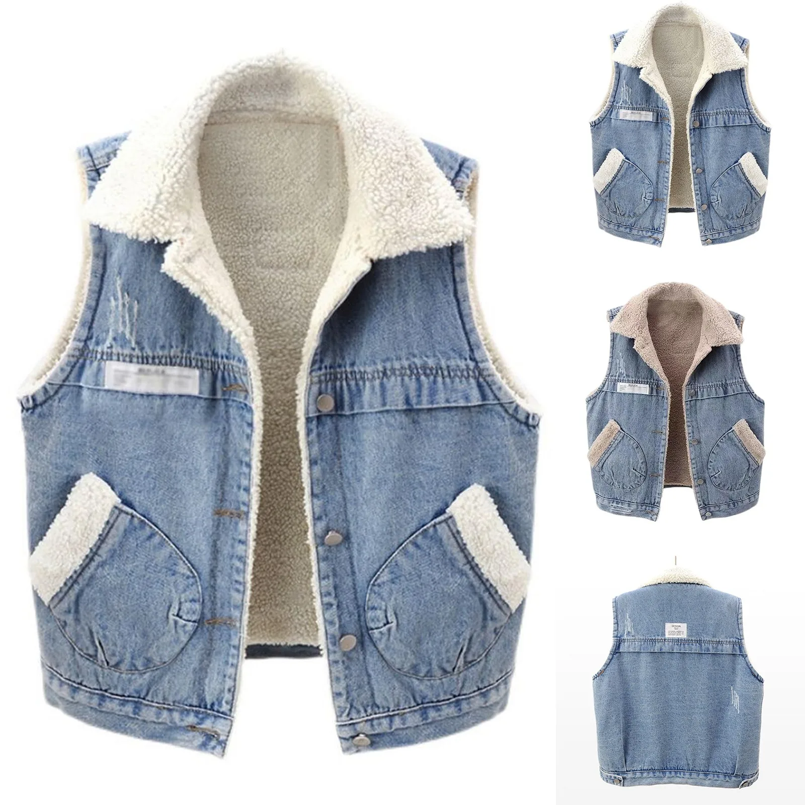 Autumn Winter Jean Vest Women Street Trend Sleeveless Fleece Liner Short Denim Jackets Boyfriend Style Lapel Warm Plush